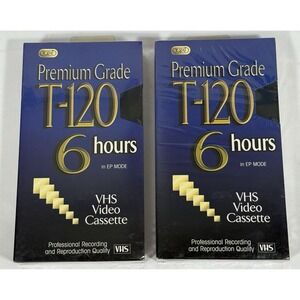 Tozai VHS Blank T-120 Cassette Tape 2 Pack Blue Premium Grade 6 Hour New Sealed
